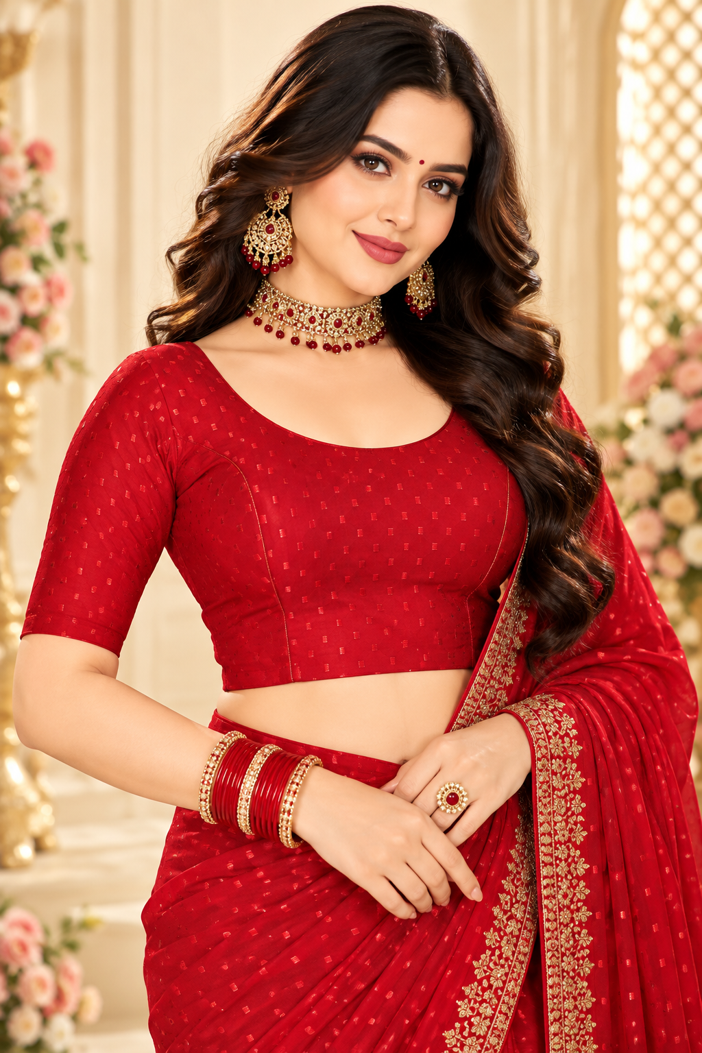 Indian sari blouse rouge taille 40/44 Image principale du produit
