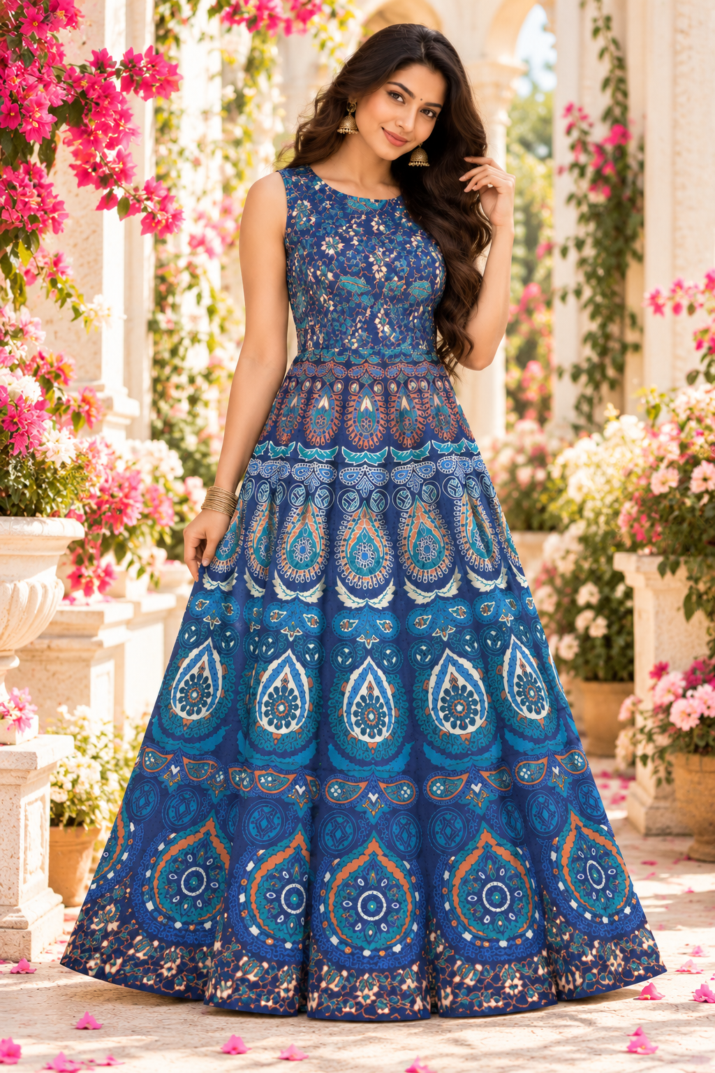Bollywood désigner jaipuri robe coton bleu taille XL