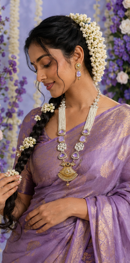 Bollywood désigner mariage parure 2 pièces  blanc et violet