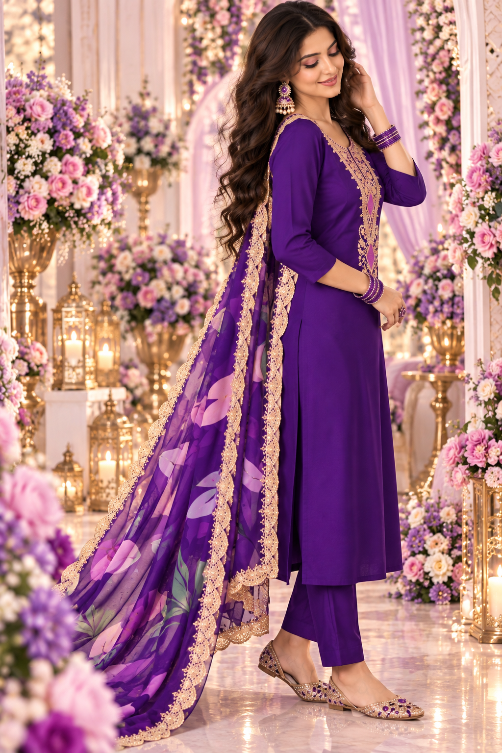 Bollywood désigner mariage salwar kameez violet taille M 3 pièces saree robe