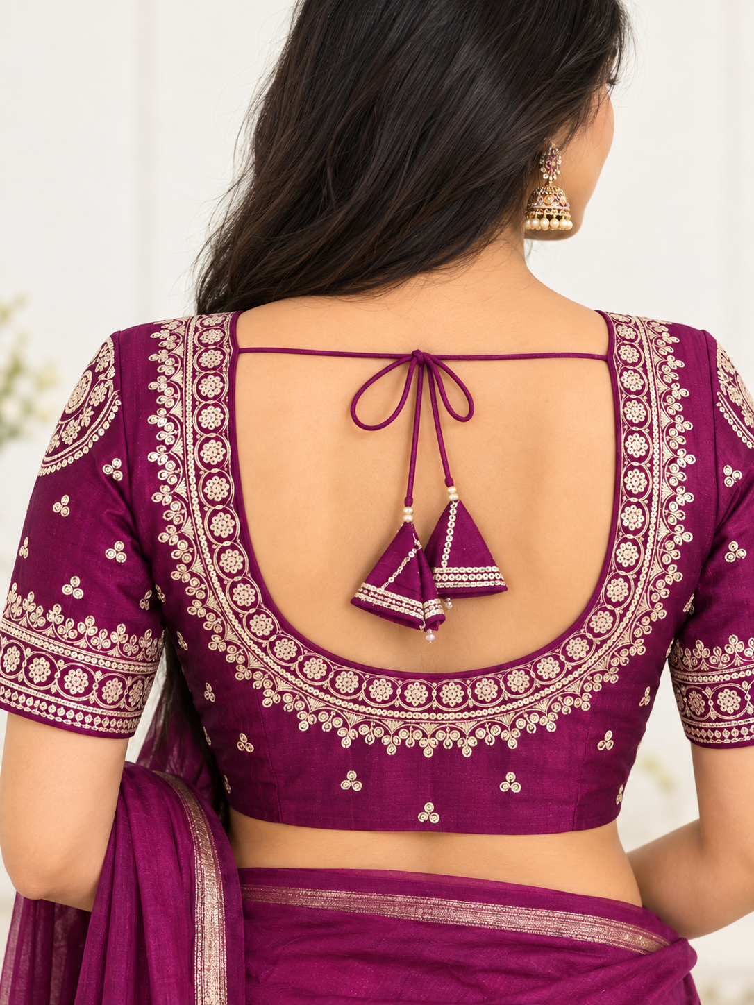 Indian sari blouse violet taille 36/38  avec sequins