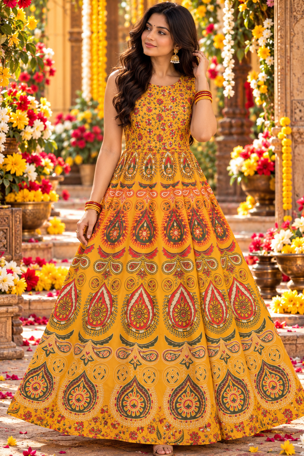 Bollywood désigner jaipuri robe coton rouge taille 36/40
