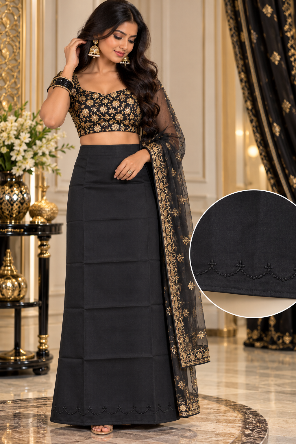 Bollywood désigner sari jupon noir coton taille 34/44 Image principale du produit