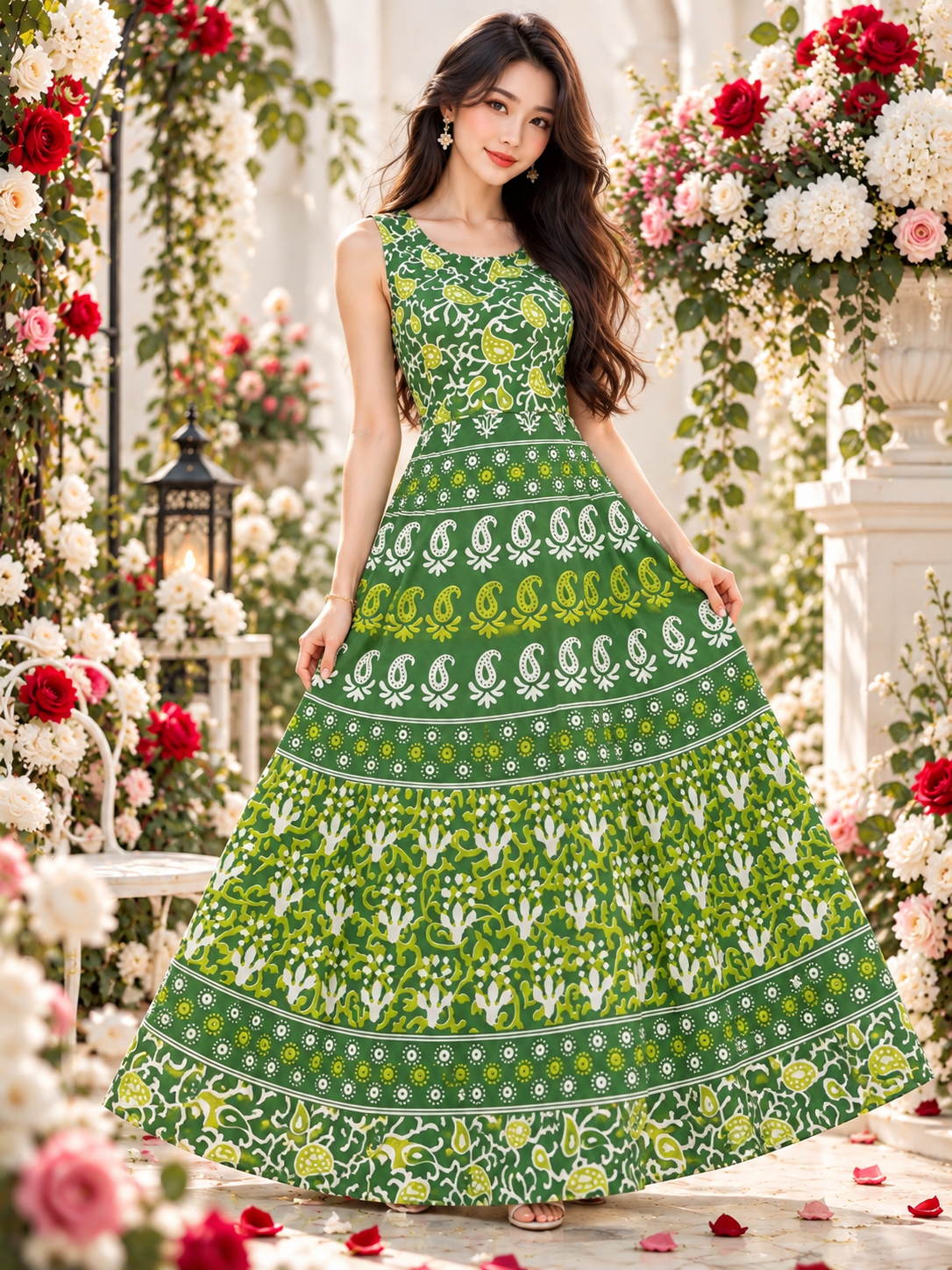 Bollywood désigner jaipuri coton robe vert taille 36/40 Image principale du produit