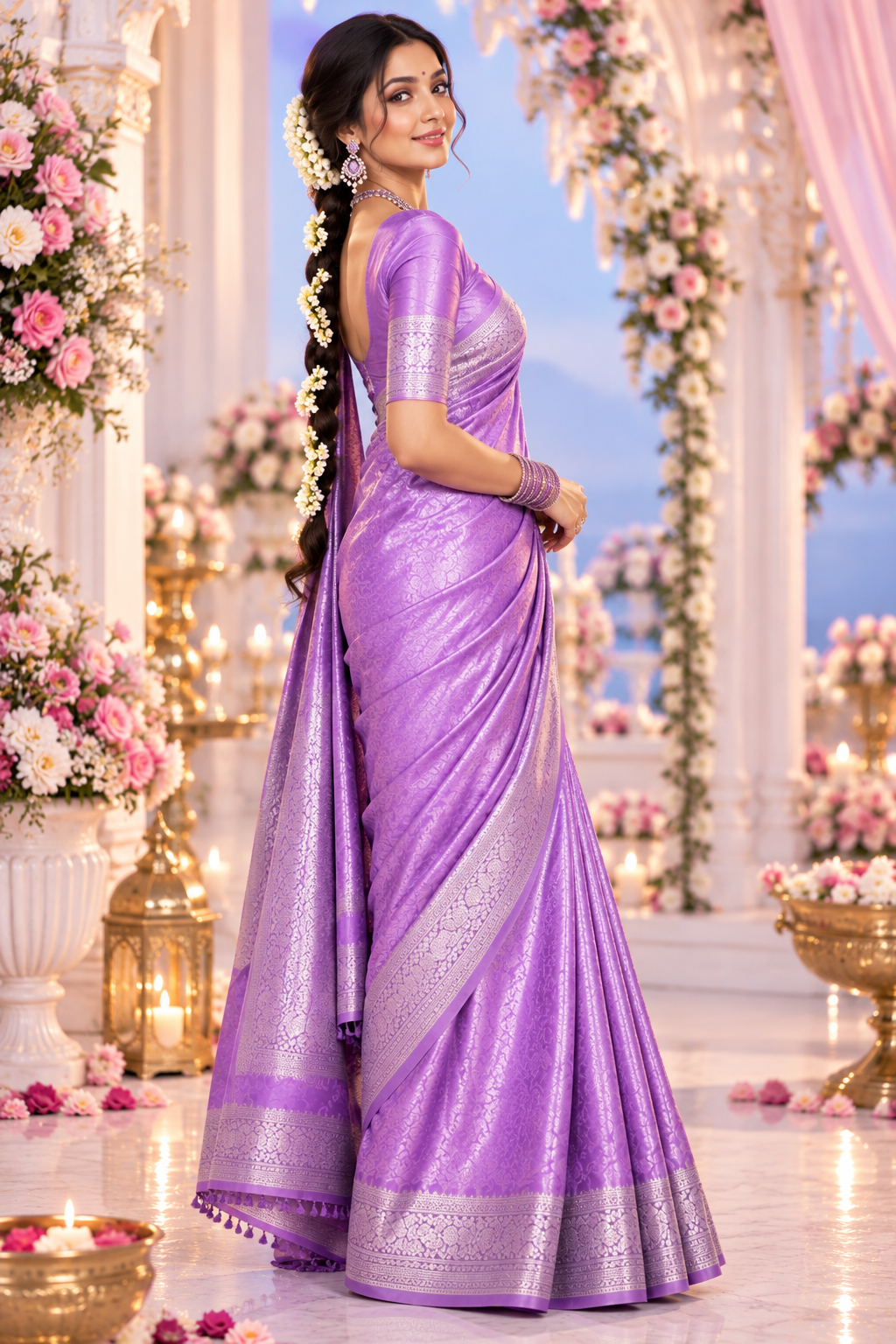 Bollywood designer purple silk blend wedding sari