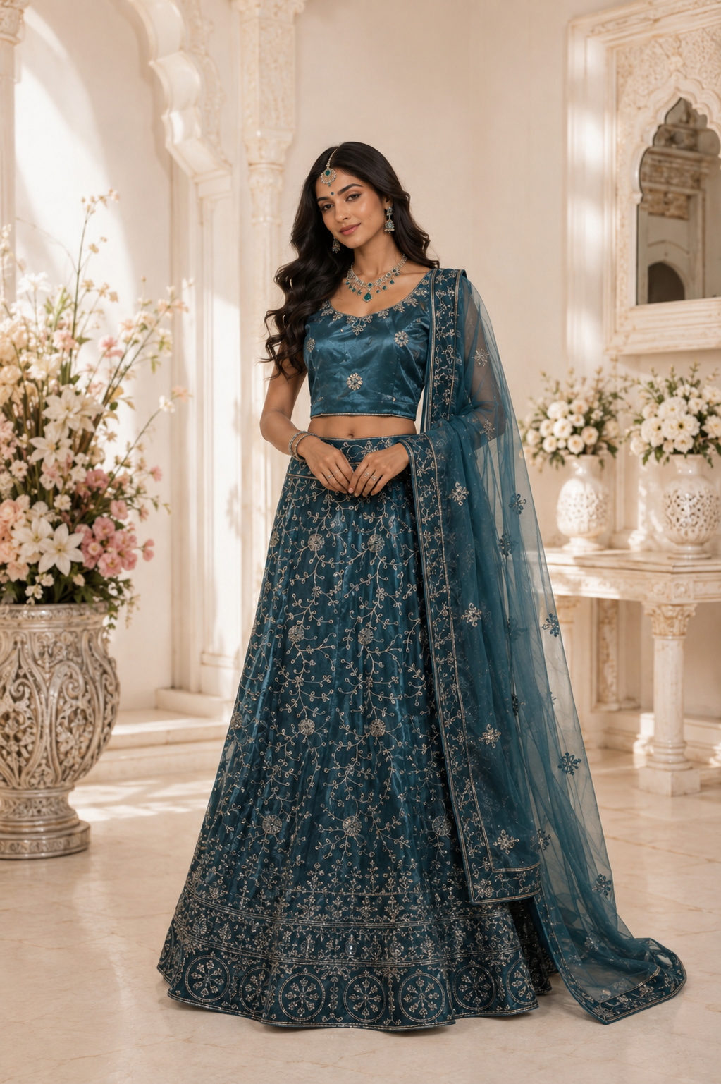 Bollywood désigner lehanga choli bleu taille 36/42 3 pièces Image principale du produit
