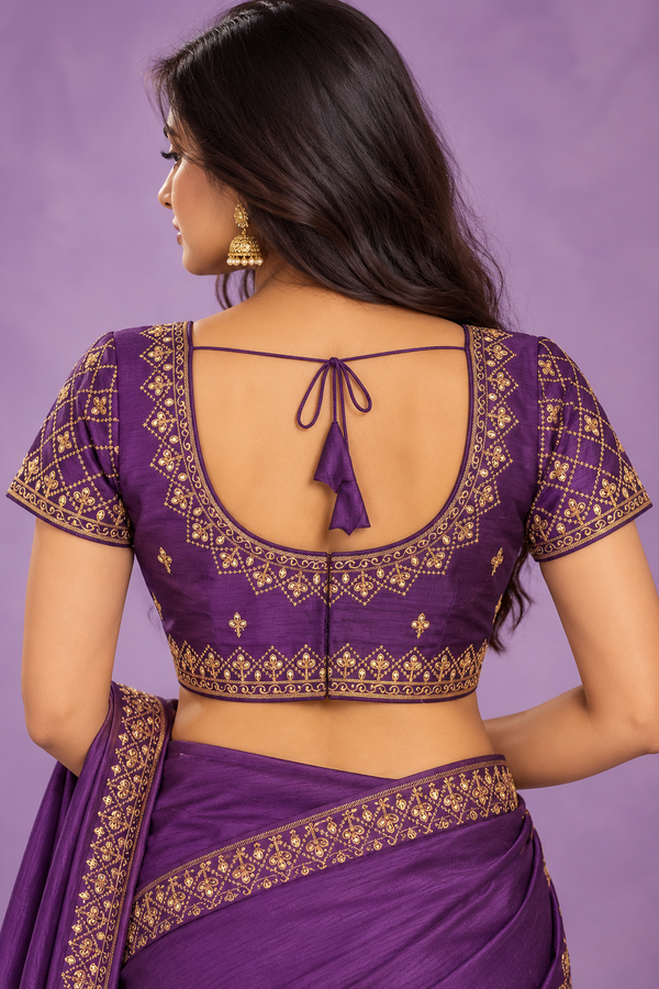 Indian sari blouse violet size 42 embroidered