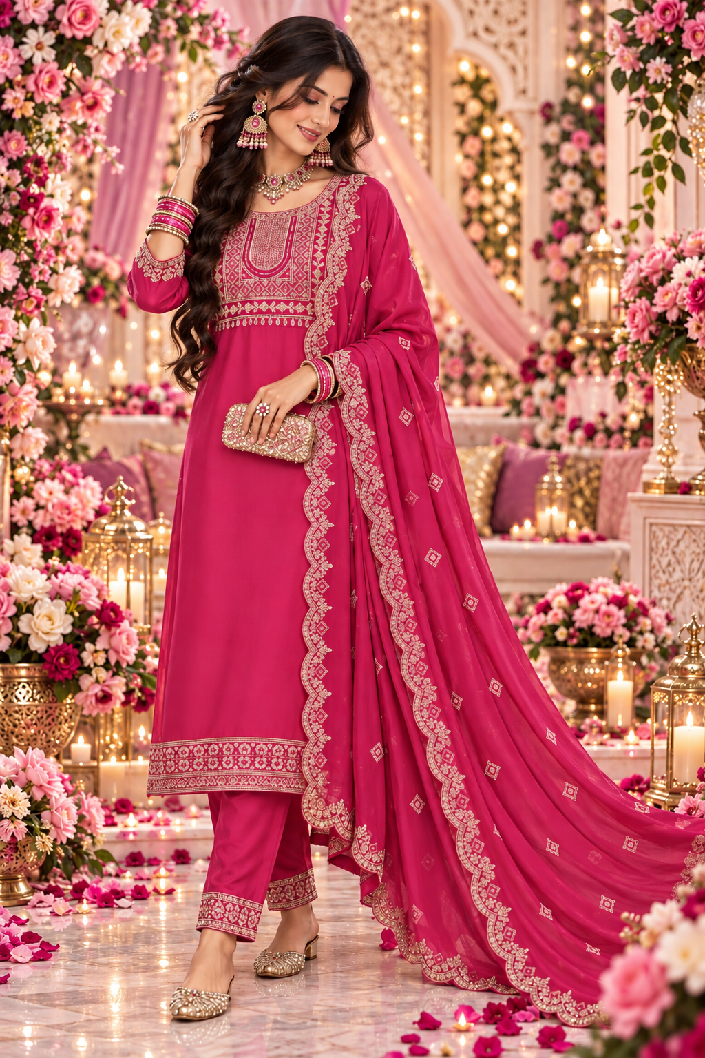 Bollywood désigner mariage salwar kameez rose rayonne taille L