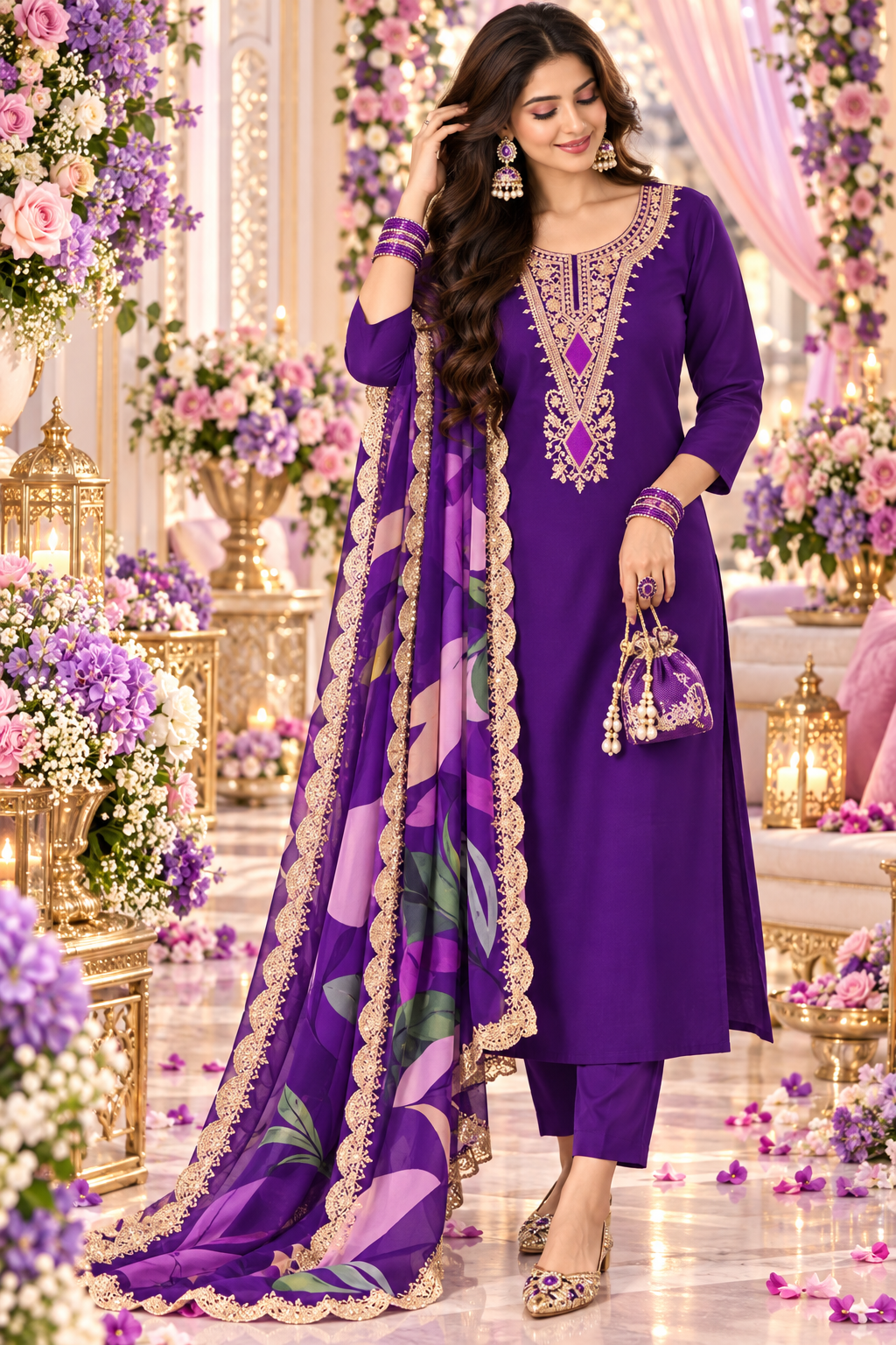 Bollywood désigner mariage salwar kameez violet taille M 3 pièces saree robe