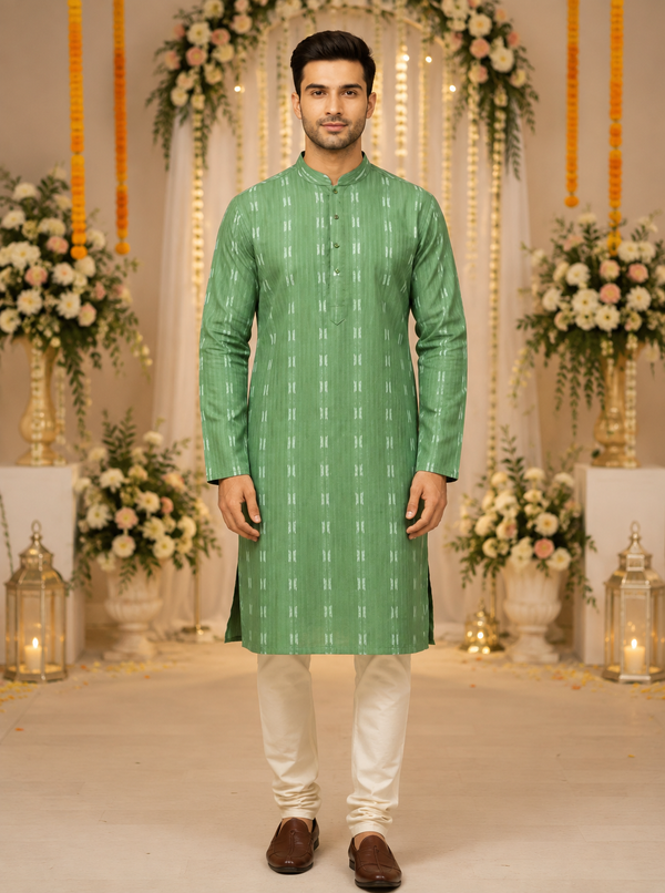 Indian kurta homme vert et blanc coton