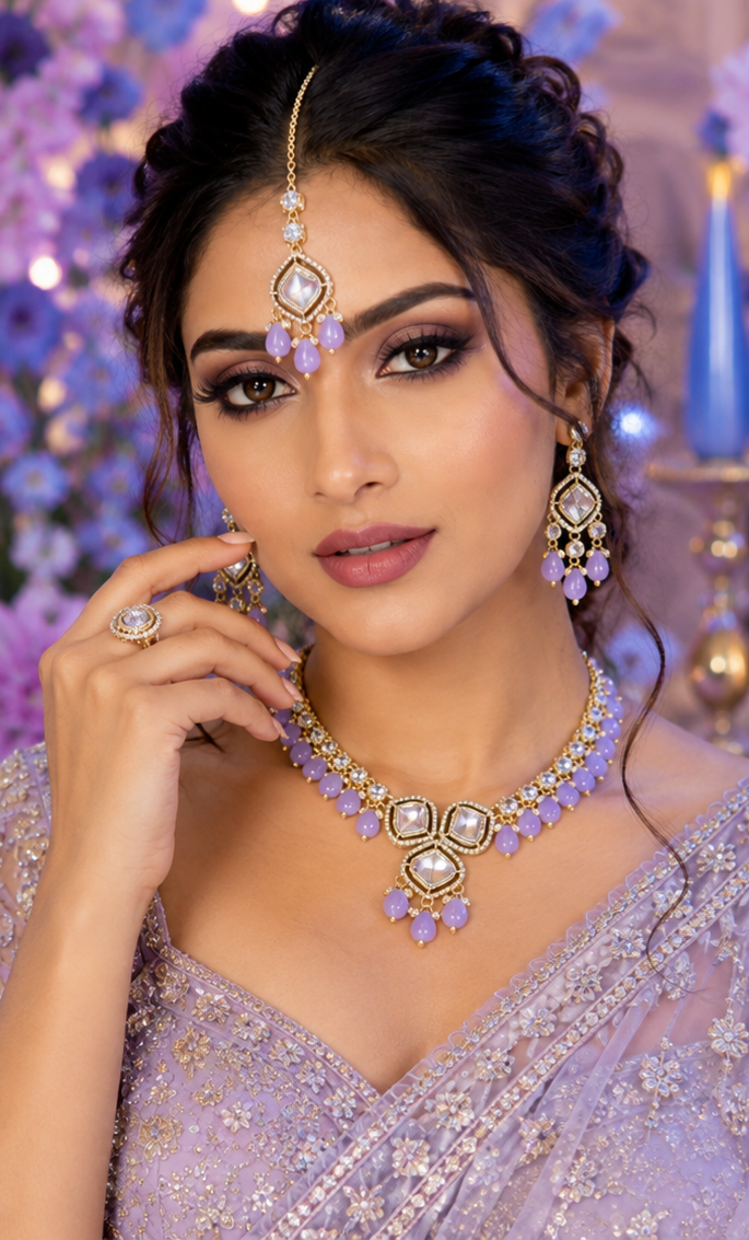 Bollywood désigner mariage sari parure violet 3 pièces