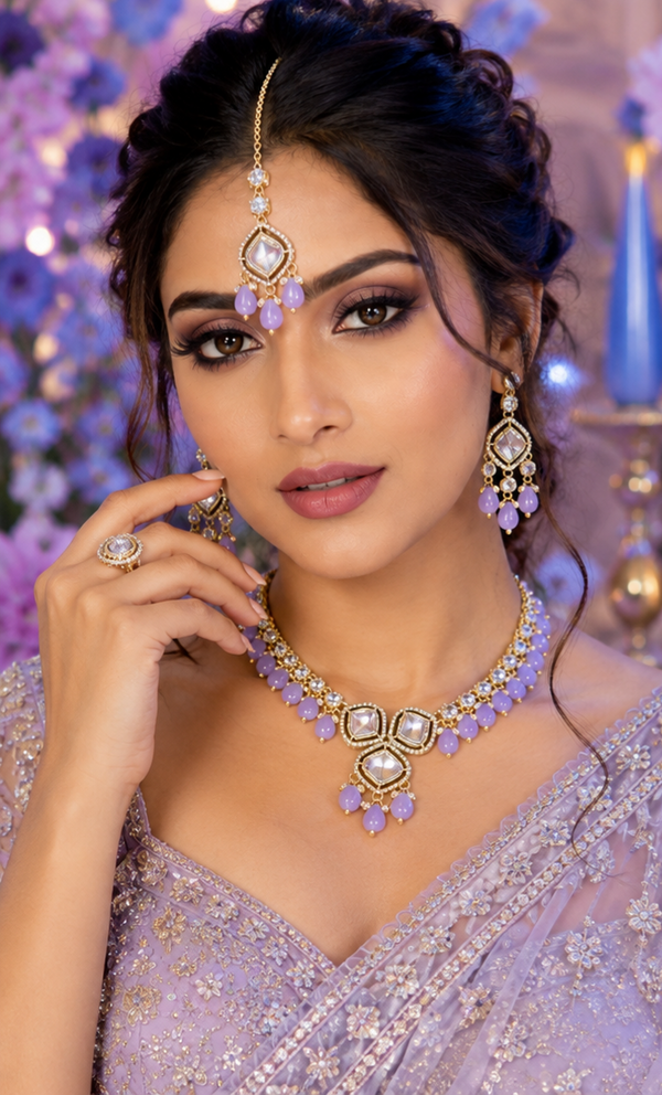 Bollywood désigner mariage sari parure violet 3 pièces