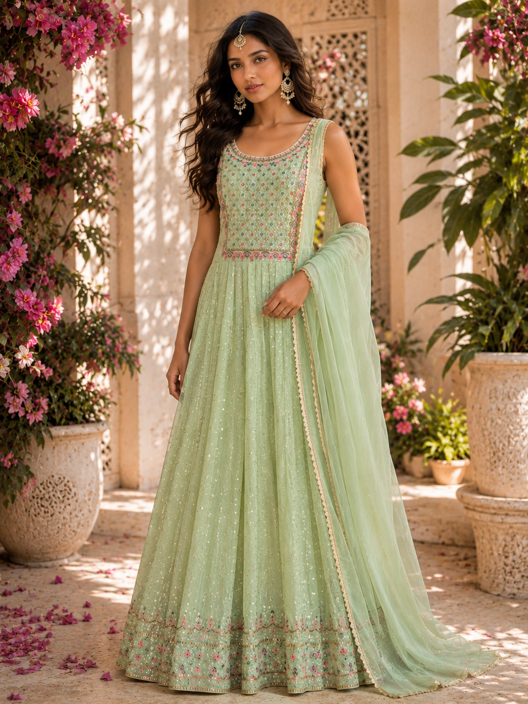 Bollywood désigner salwar 3 pièces vert taille L