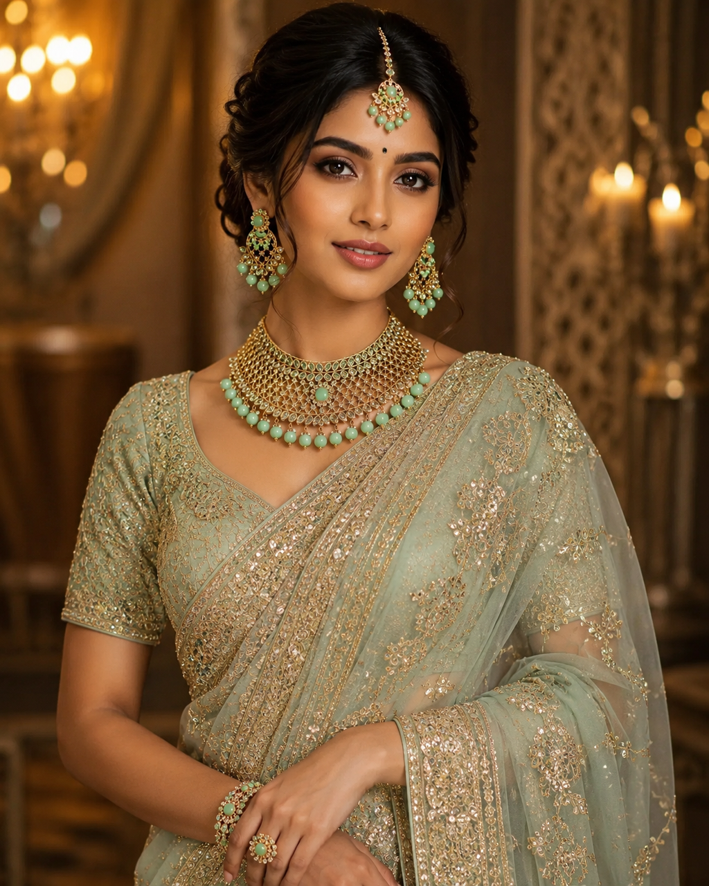 Bollywood désigner mariage parure 3 pièces vert