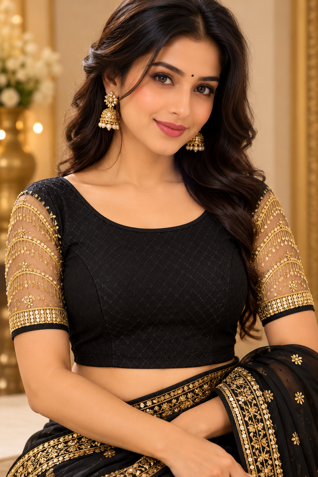 Indian sari blouse noir et doré taille 36/40
