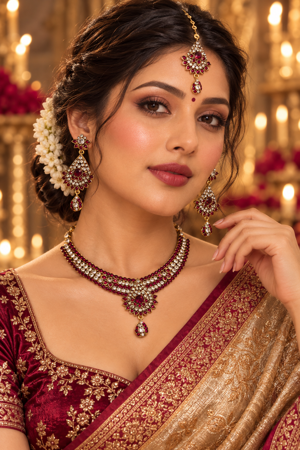 Indian necklace set rouge et doré Image principale du produit