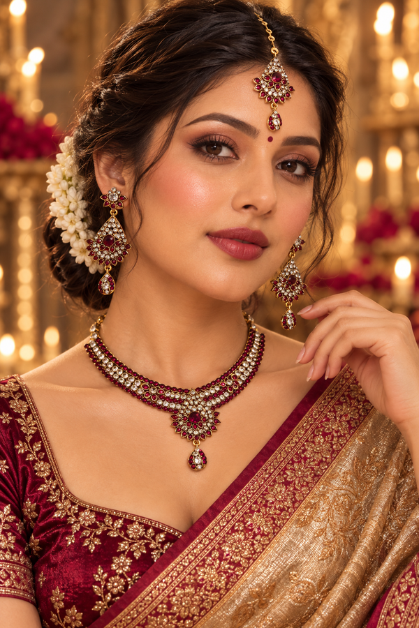 Indian necklace set rouge et doré