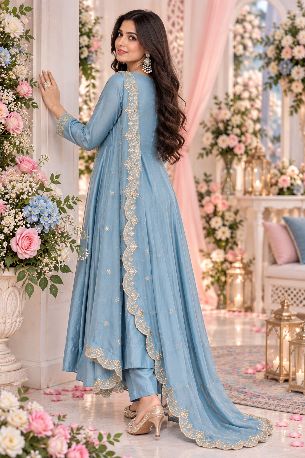 Bollywood désigner mariage salwar kameez bleu taille Xl