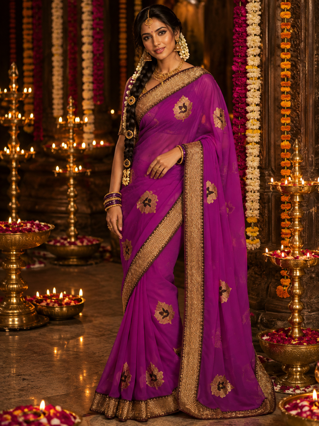 Bollywood désigner sari violet brodé sans blouse Image principale du produit