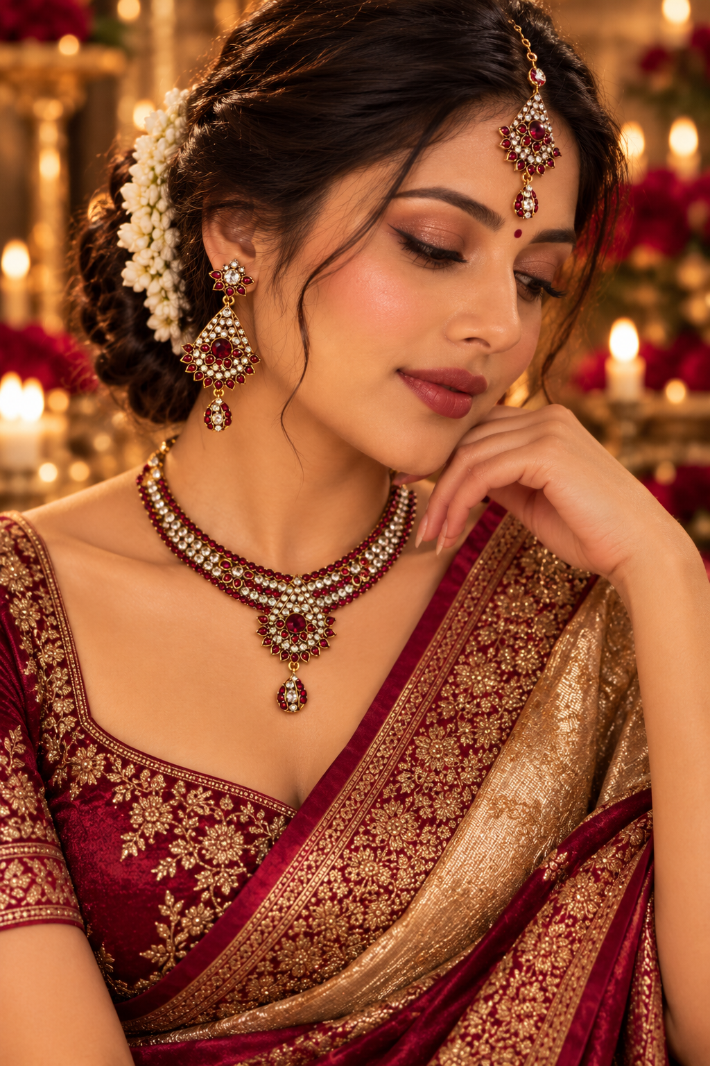 Indian necklace set rouge et doré Image secondaire du produit