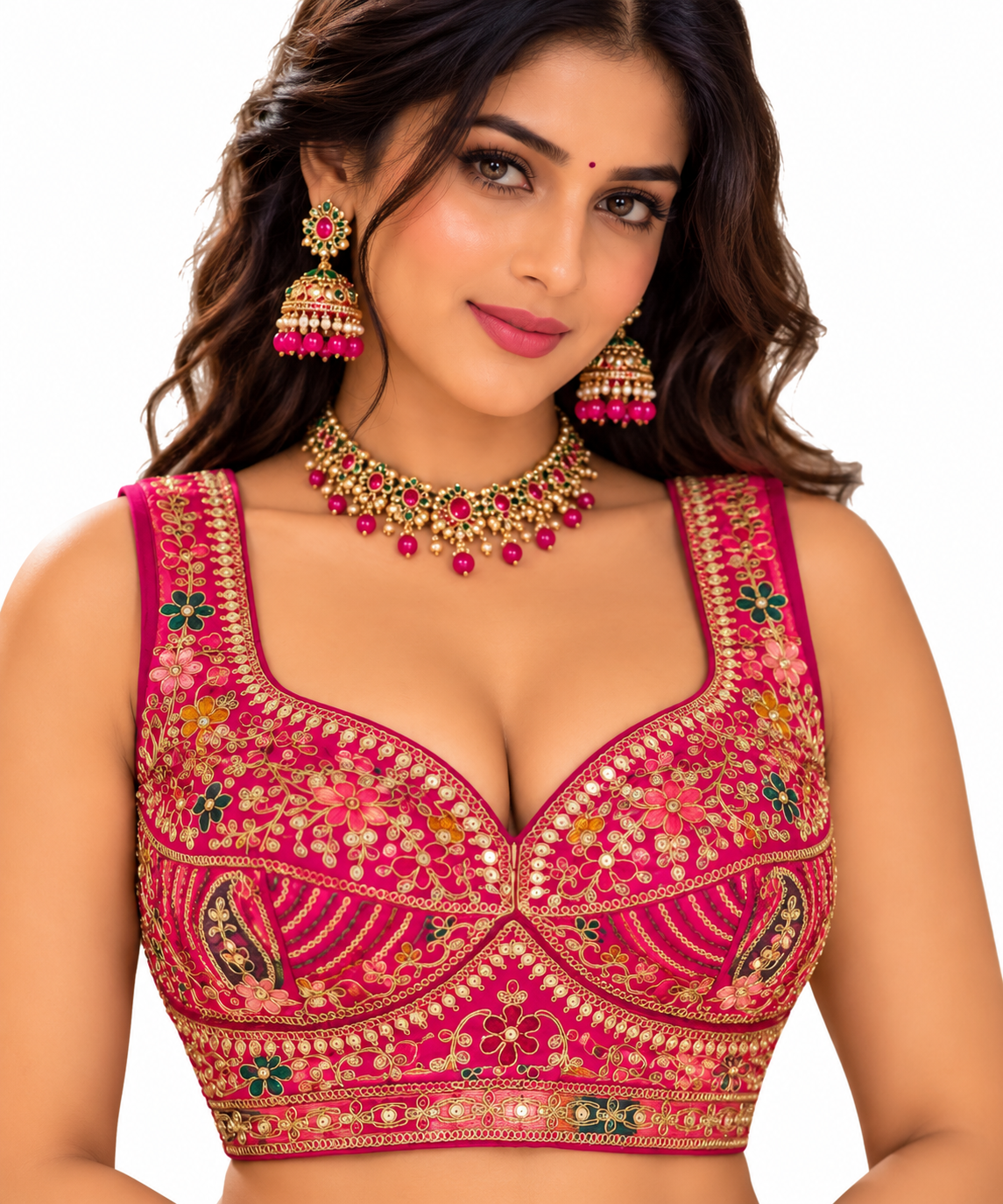 Indian désigner sari blouse rose fuchsia taille 36/38