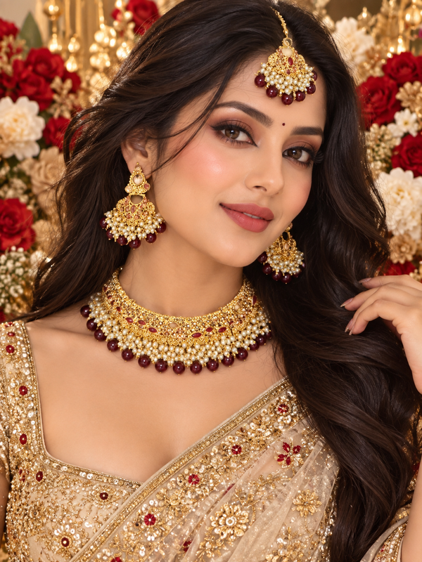 Bollywood désigner mariage parure rouge 3 pièces