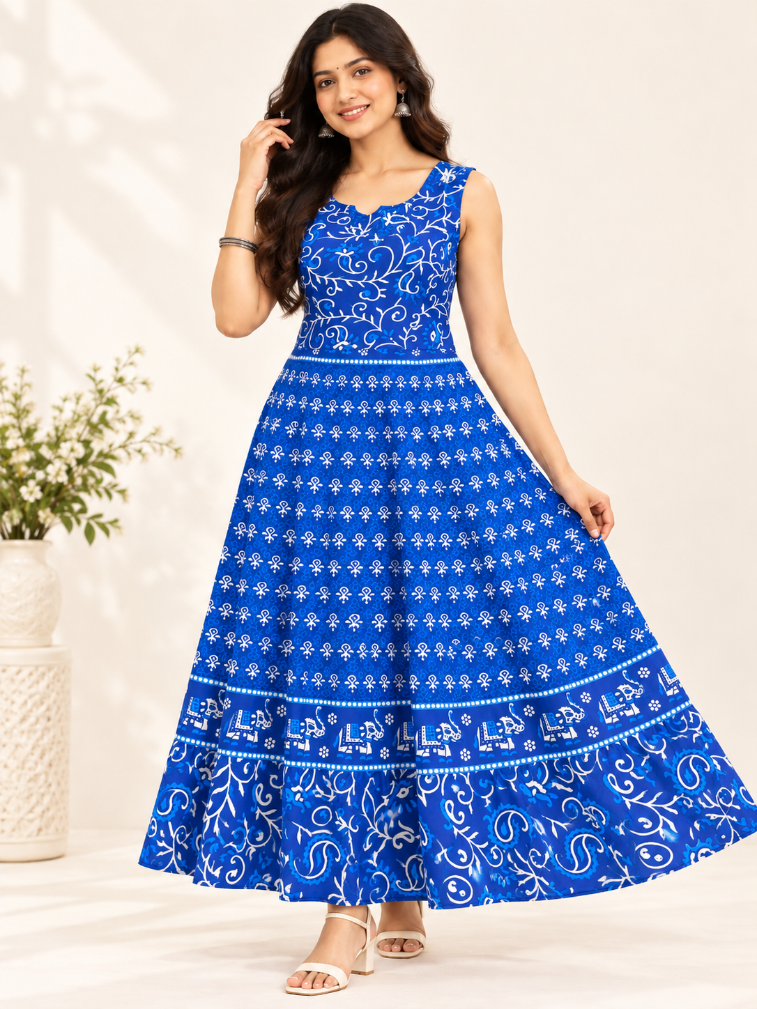 Bollywood désigner jaipuri coton robe bleu taille 36/40