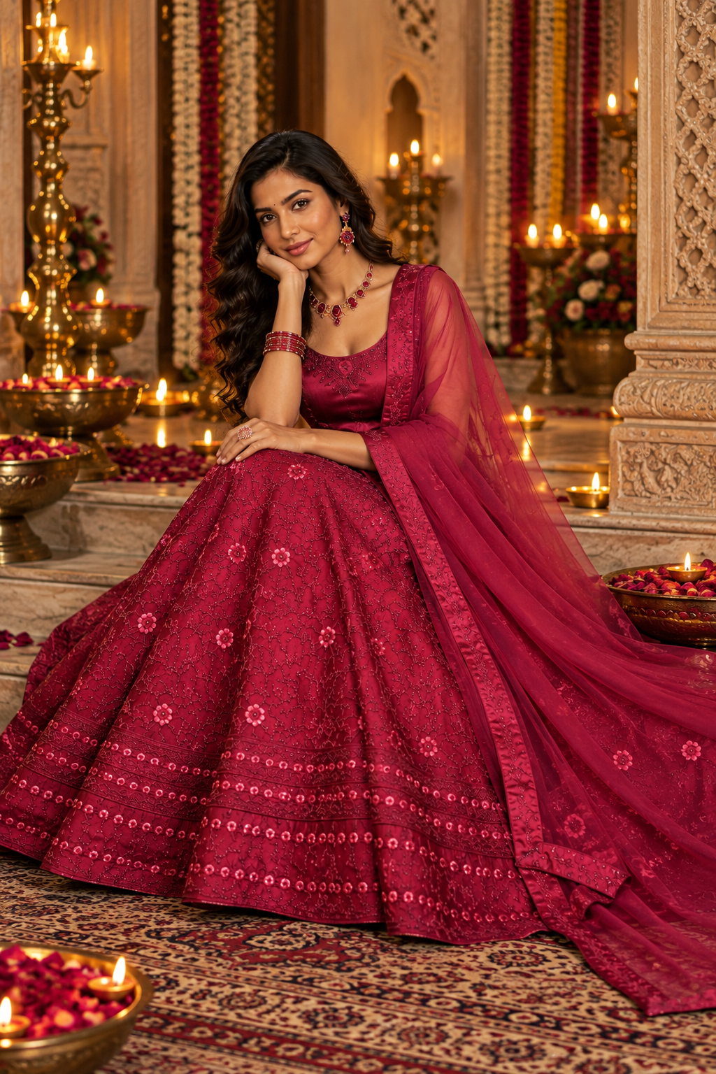 Bollywood désigner mariage lehanga choli rouge taille 38/42