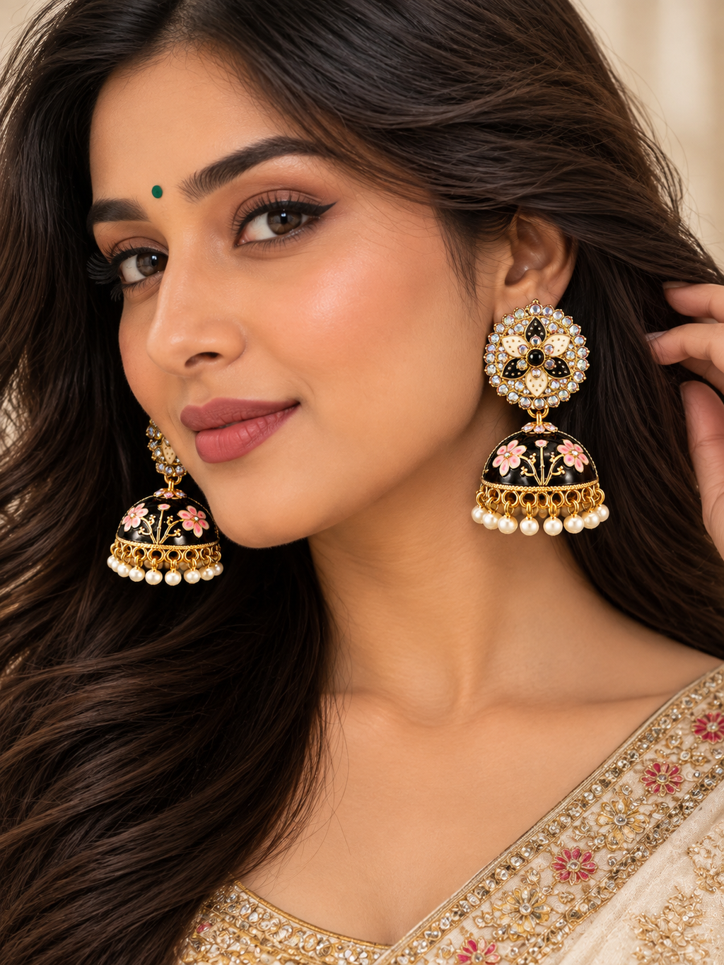 Black and gold Indian jhumka earrings
