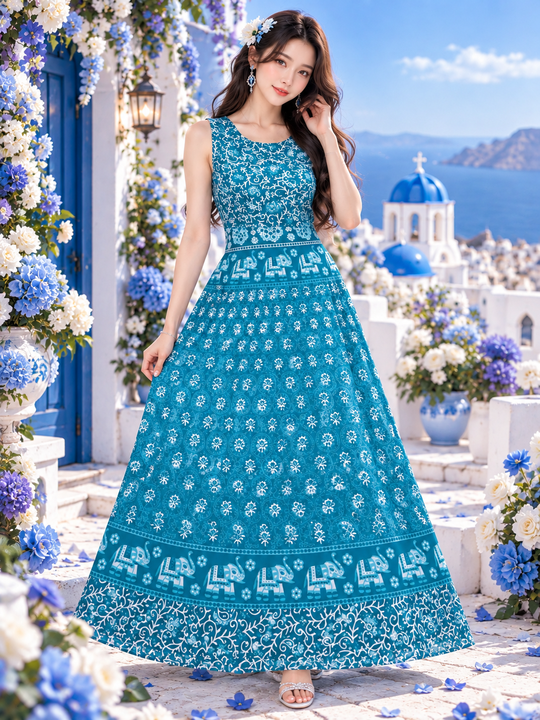 Indian jaipuri robe coton bleu taille 38/42 Main image