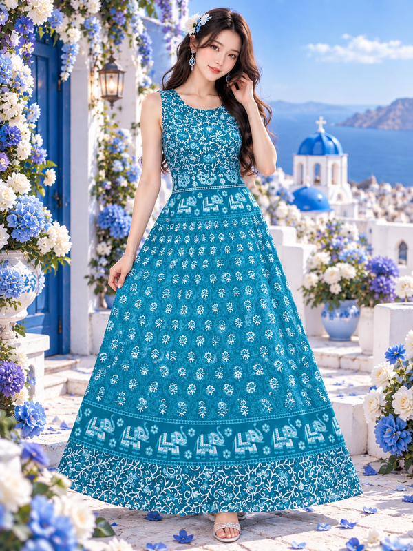 Indian jaipuri robe coton bleu taille 38/42