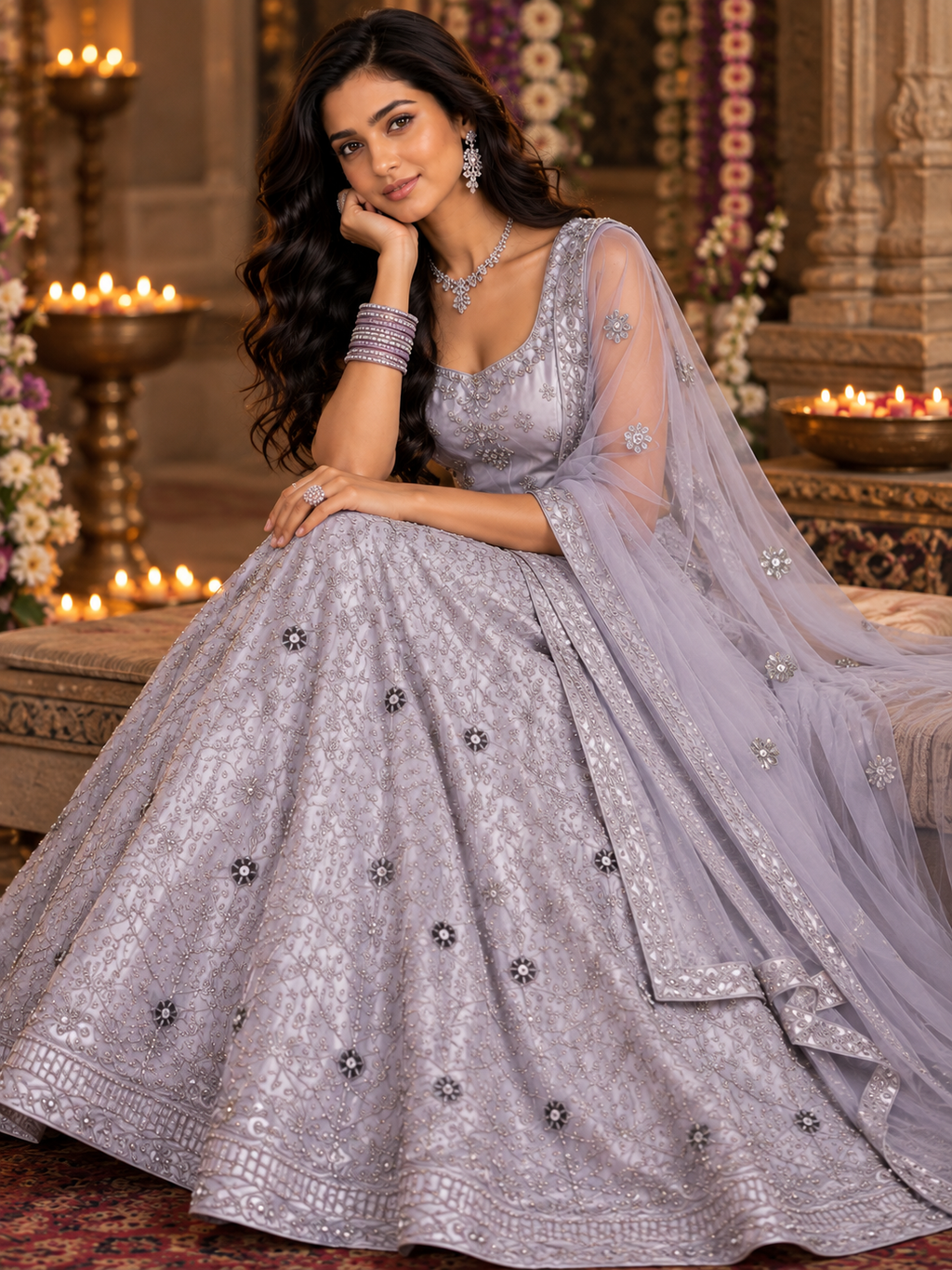 Bollywood désigner mariage lehanga gris choli 3 pièces taille 38/42