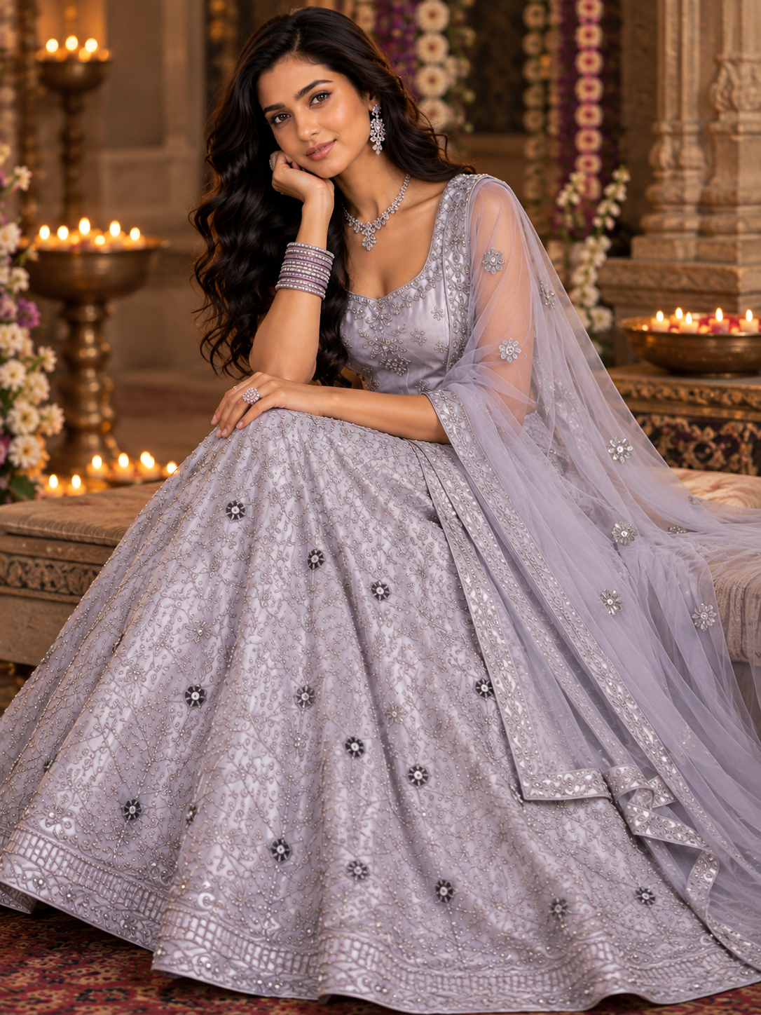 Bollywood désigner mariage lehanga gris choli 3 pièces taille 38/42