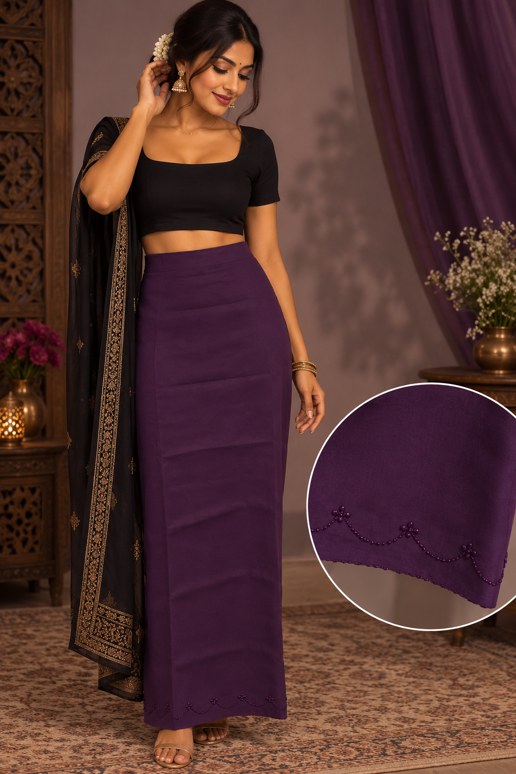 Bollywood désigner sari jupon coton violet taille 34/44 Image principale du produit