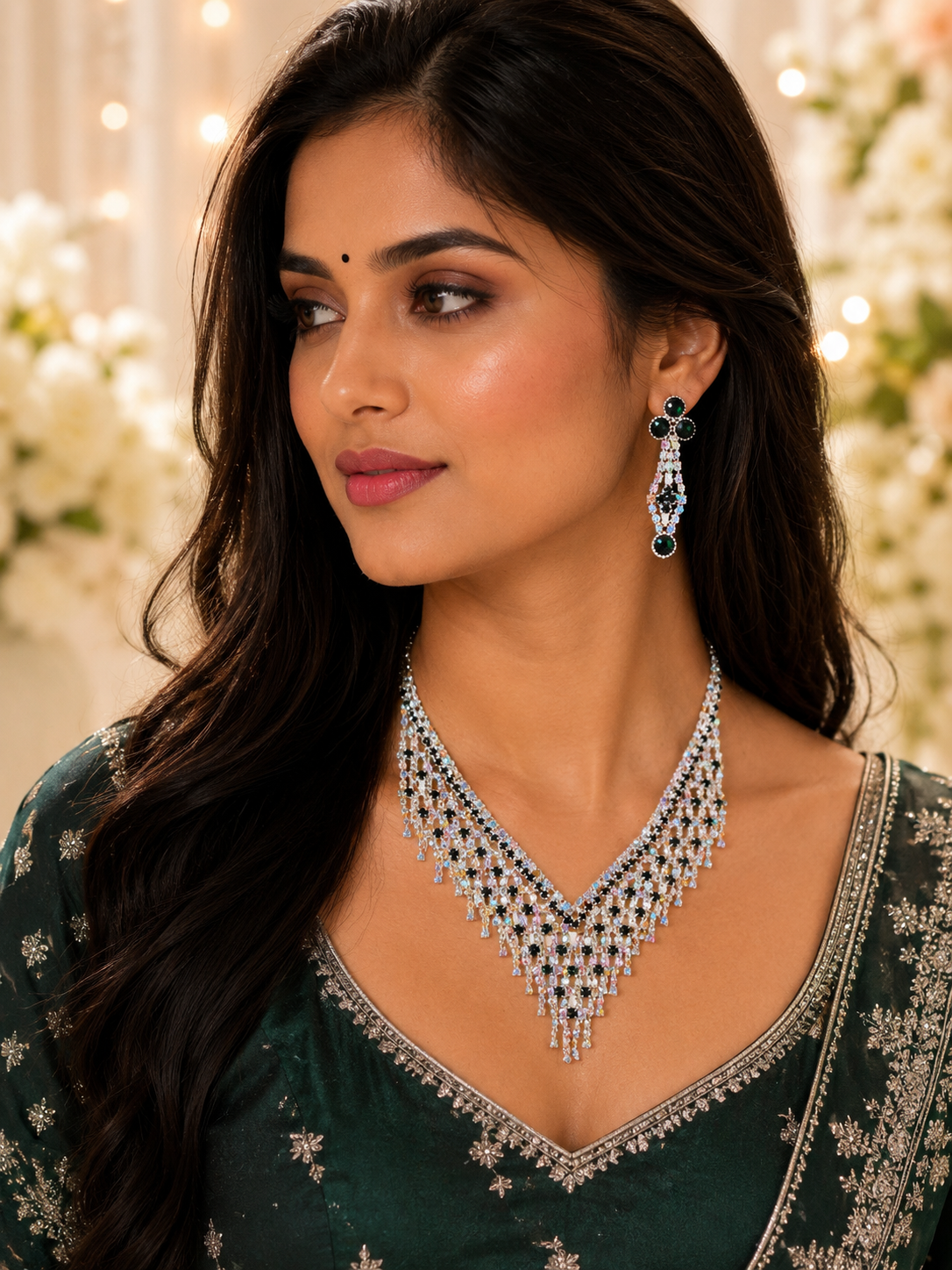 Bollywood désigner sari collier avec boucles 2 pièces Image principale du produit