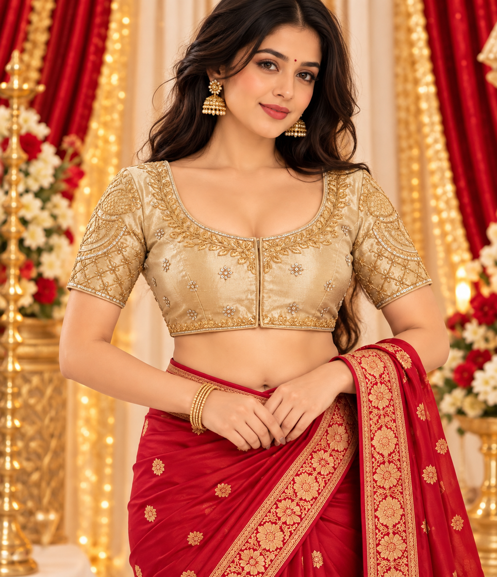 Indian désigner sari blouse doré brodé taille 40/42