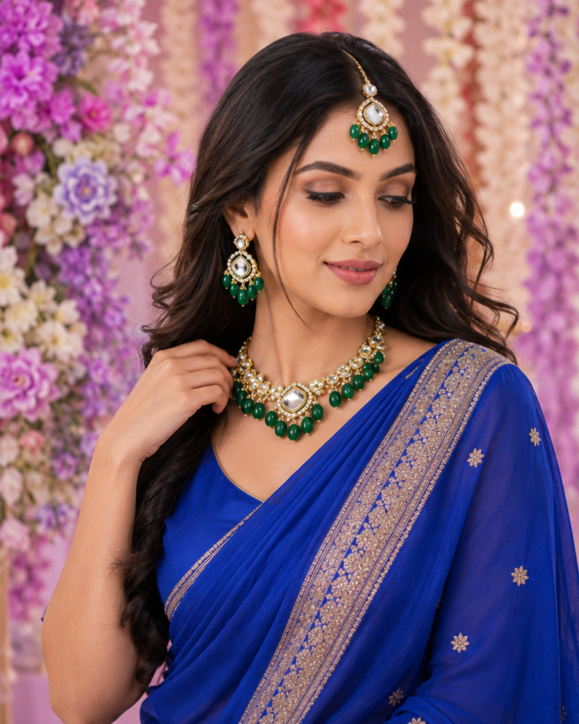 Bollywood désigner mariage sari parure vert 3 pièces