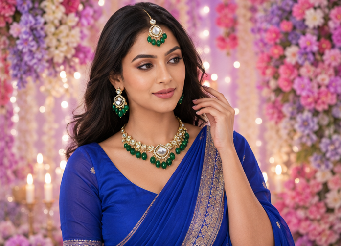 Bollywood désigner mariage sari parure vert 3 pièces