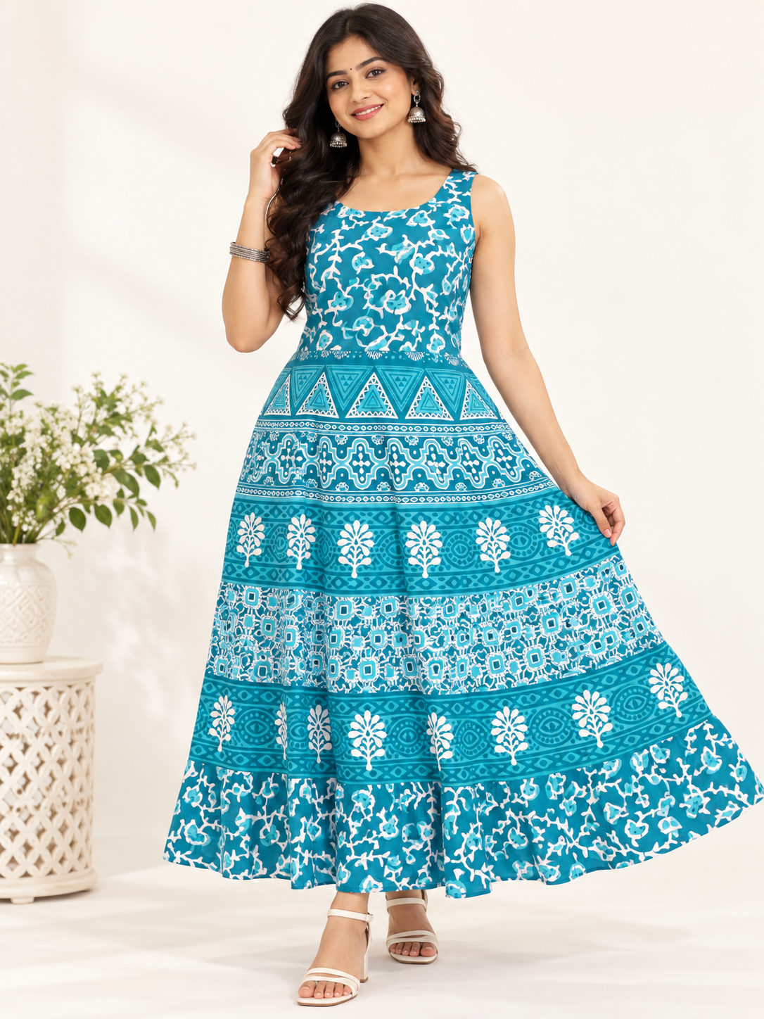 Bollywood désigner jaipuri robe coton bleu taille 36/40 Image principale du produit