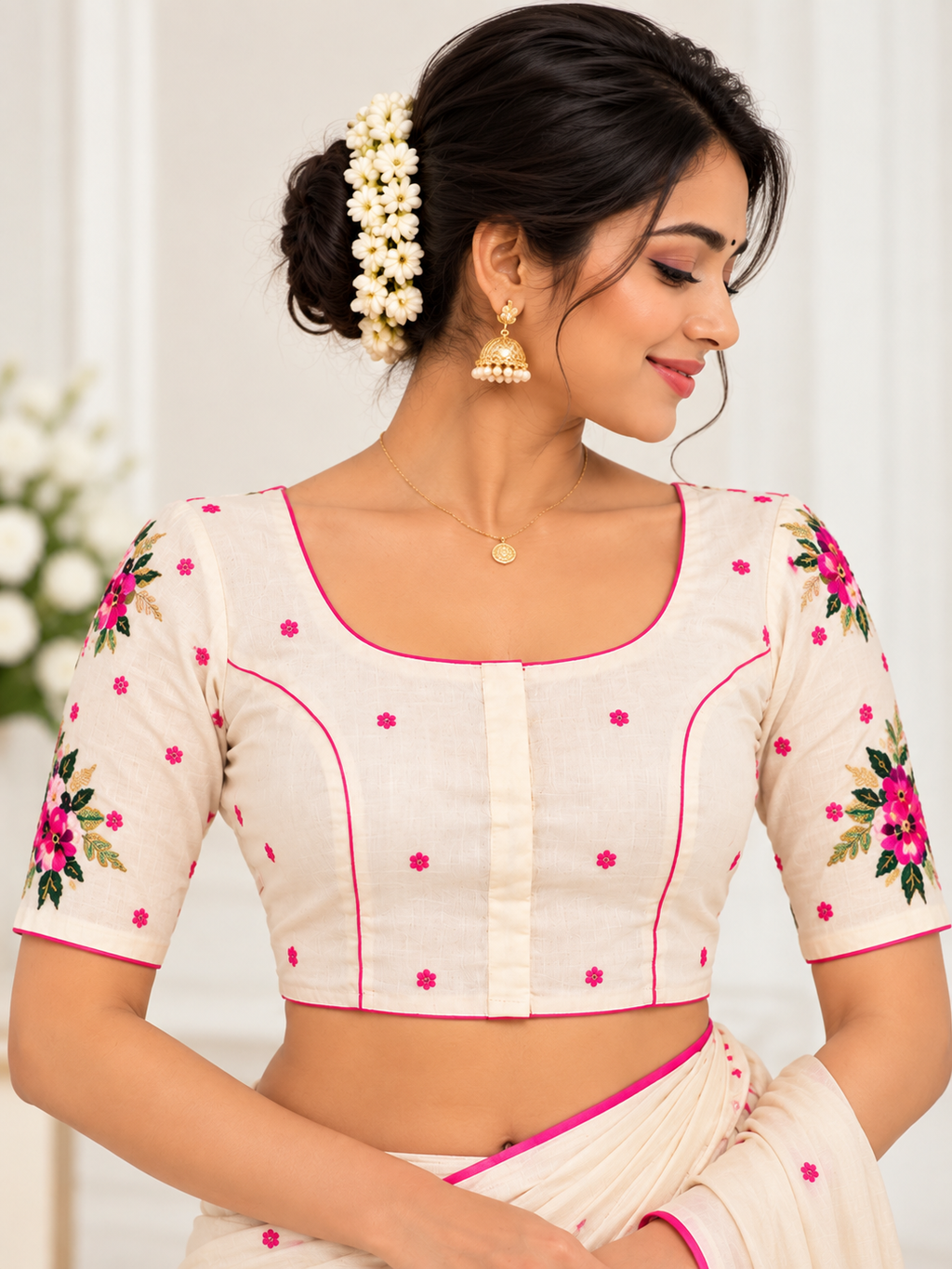 Indian désigner sari blouse blanc brodé taille 42