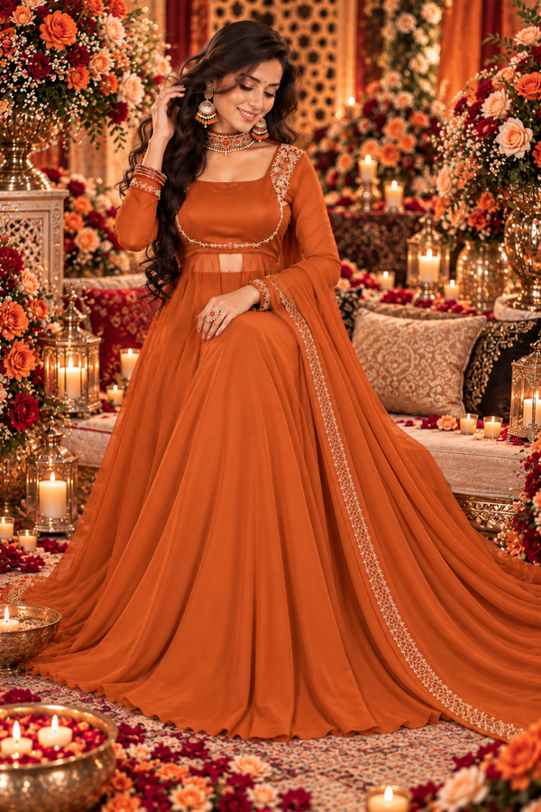 Bollywood désigner sharara avec jupe orange taille  L