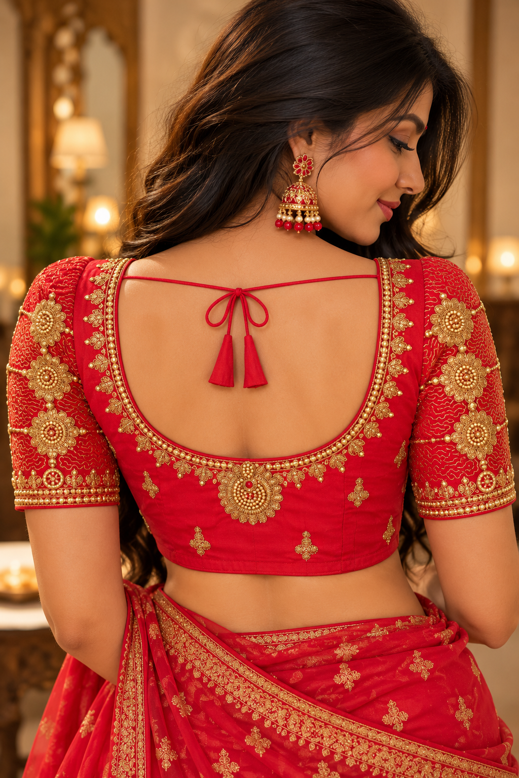 Indian désigner sari blouse rouge et doré taille 38/40