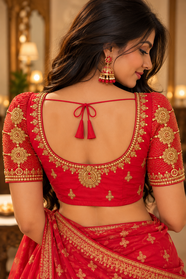 Indian désigner sari blouse rouge et doré taille 38/40
