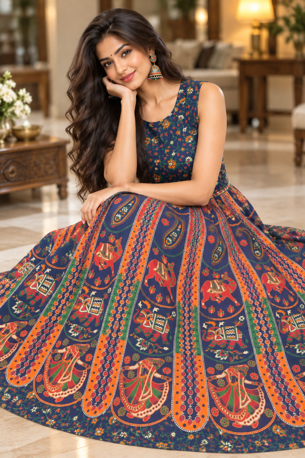 Jaipuri coton robe multicolore taille 38/42 Image secondaire du produit