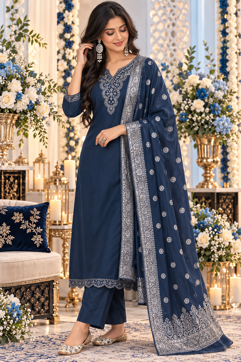 Bollywood désigner salwar kameez bleu taille M 3 pièces Image secondaire du produit