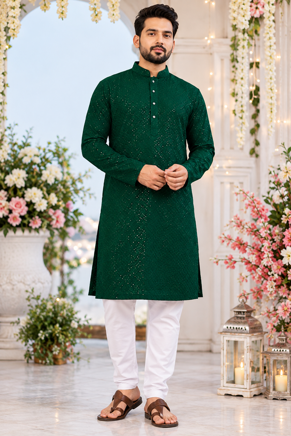 Indian kurta homme vert et blanc M coton