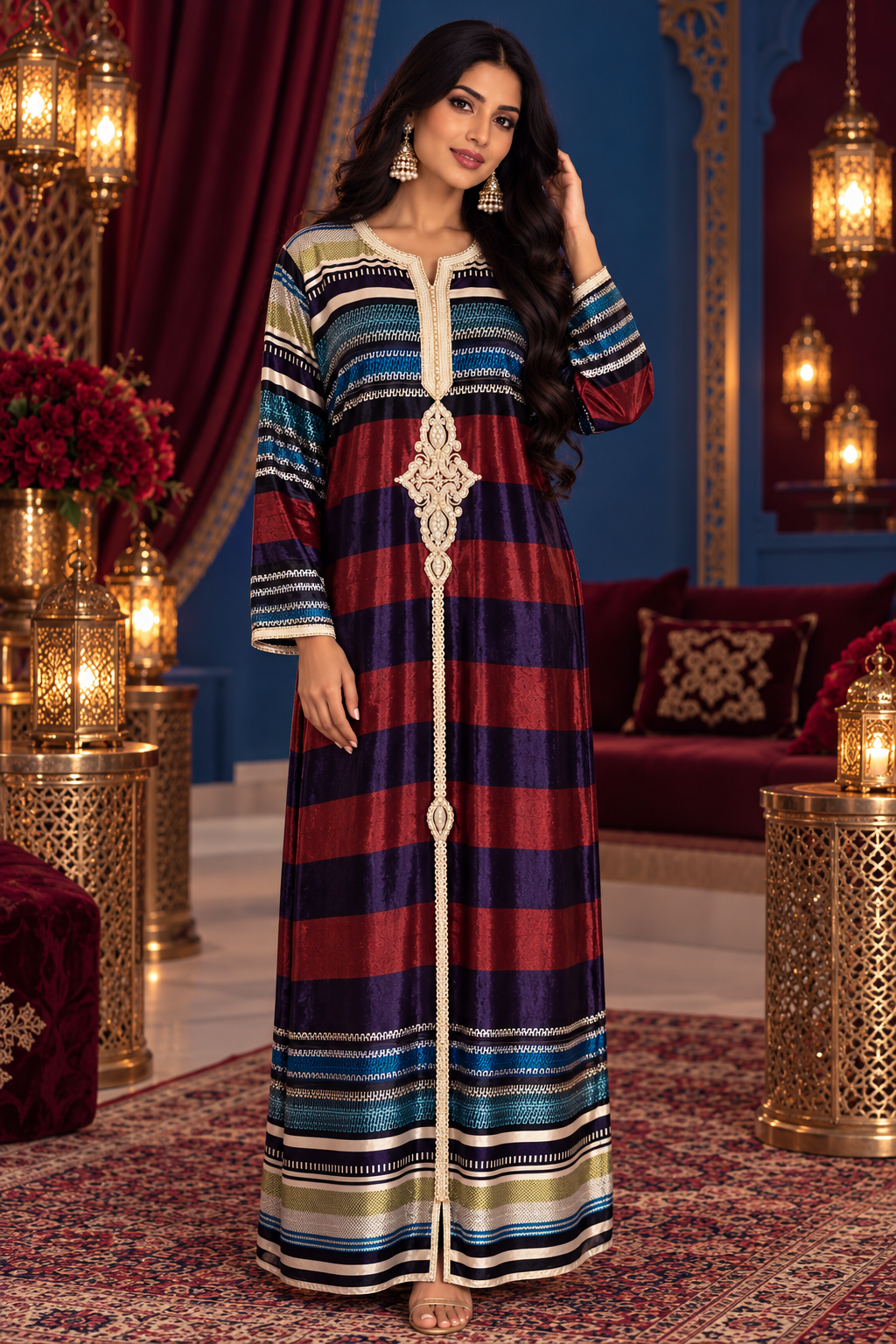 Bollywood désigner mariage caftan velours multicolore taille L Image principale du produit