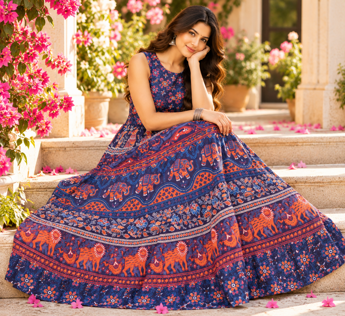 Bollywood désigner jaipuri coton robe multicolore taille XL Image principale du produit