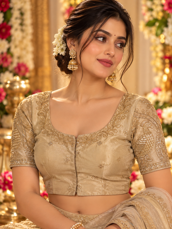 Indian désigner sari blouse doré taille 40 brodé