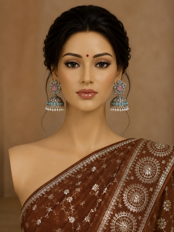 Bollywood design earrings 2 pairs in pink